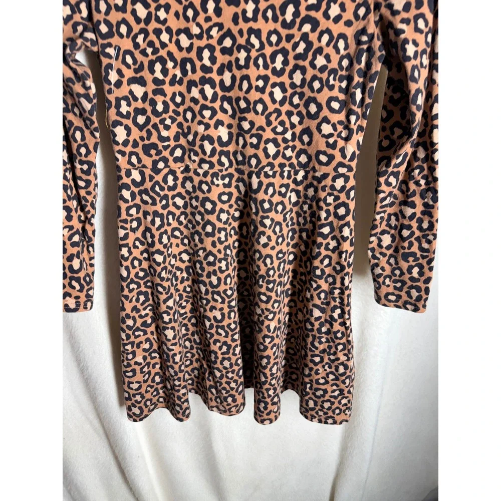 The Childrens Place Girls Brown Leopard Print Long Sleeve Dress SZ L 10/12